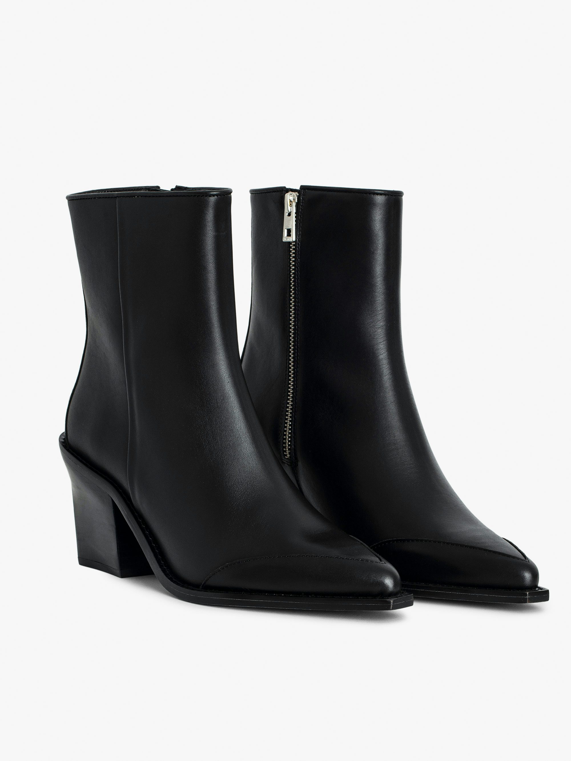 Cara Ankle Boots - Smooth, semi-patent black leather ankle boots with signature wings.